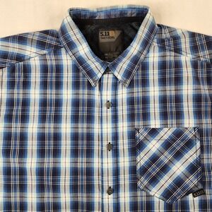 5.11 Tactical Breaker Shirt Mens Large Blue Plaid Short Sleeve Snap Up Front‎
